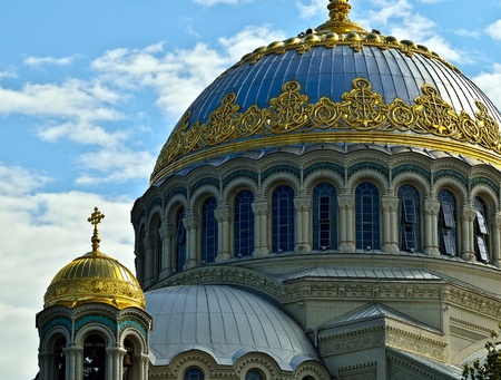 The dome of the big Orthodox Cathedral Marine Orthodox Cathedral of St  Nicholas in the city of Krondshtadtの写真素材