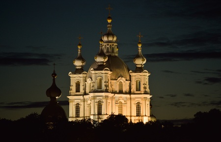 Great Smolny Cathedral at nightの写真素材