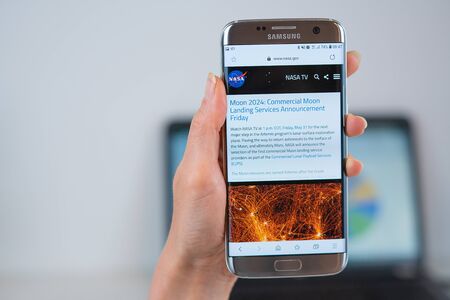 Barcelona / Spain 05 25 2019: Nasa web site on mobile phone screen. Mobile version of Nasa company web page on smartphone. Official web page of Nasa.のeditorial素材