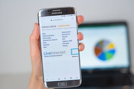 Barcelona / Spain 06 10 2019: Liveinternet web site on mobile phone screen. Mobile version of Liveinternet company web page on smartphone. Official web page of Liveinternet.のeditorial素材