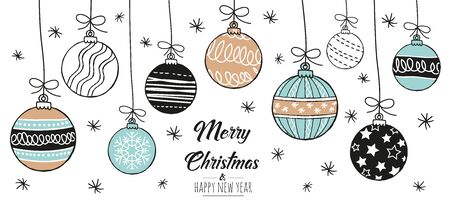 Set of hand drawn christmas baubles. Decoration isolated elements. Doodles and sketches vector illustrationのイラスト素材
