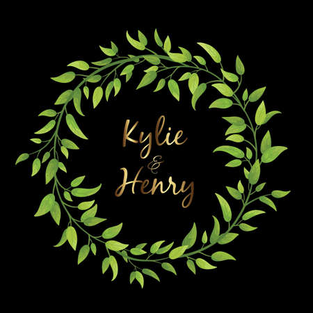 Vector illustration. Botanical wreath of green branches and leaves. Spring mood. Wedding design elements. Perfect for invitations, greeting cards, prints, posters, packingのイラスト素材