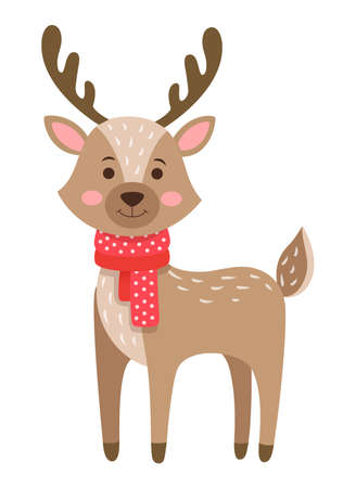 Vector illustration of cute cartoon reindeer wearing winter outfits on a white background.のイラスト素材