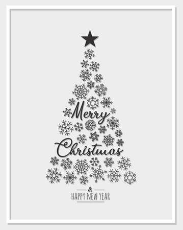 Modern circle greeting card Merry Christmas. Vector illustration with Christmas tree and star. In the colors black, white and gray.のイラスト素材