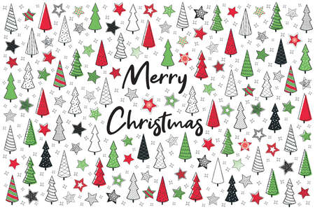 Set of hand drawn christmas decoration isolated elements tree. Doodles and sketches vector illustrationのイラスト素材