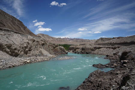 Himalayan river in Himalayas along Manali-Leh highway. Himachal Pradesh, Indiaの写真素材
