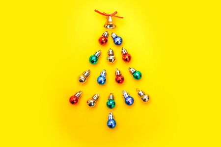 Christmas composition on yellow backgroundの写真素材