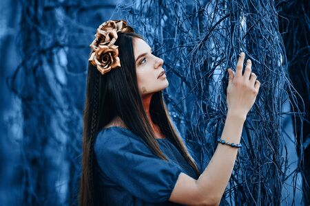 Beautiful fantasy woman in blue toneの写真素材