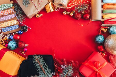 Christmas background with ornamentsの写真素材