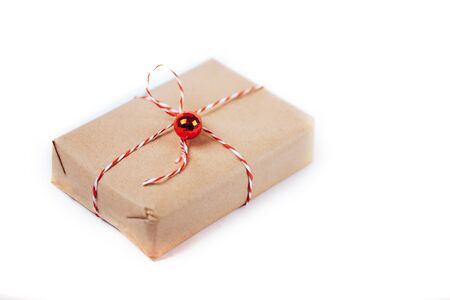 craft paper present with ribbon isolated, Merry christmasの写真素材