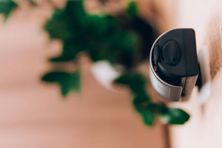 Ionizer stands on a shelf. Air purifier. Getting rid of dust, smog, viruses, fungi from the air.の写真素材