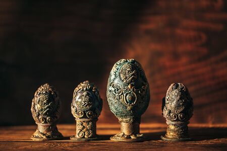vinage Easter eggs decorated with papier-mache hand madeの写真素材