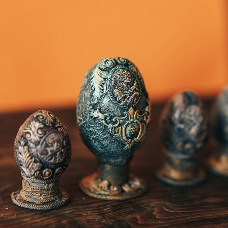 vinage Easter eggs decorated with papier-mache hand madeの写真素材