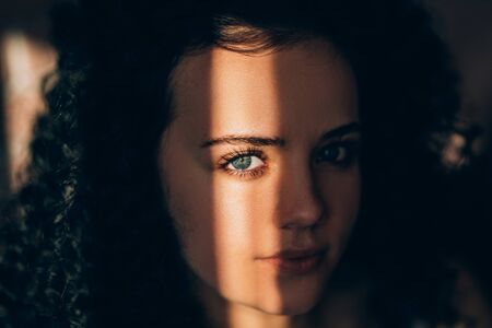 beautiful curly hair girlの写真素材