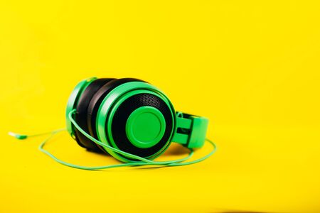 modern green headphonesの写真素材