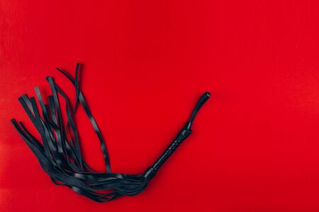 leather braid on a red background,の写真素材