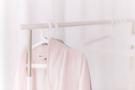 Stylish white hangersの写真素材