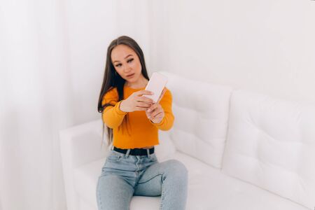 girl makes selfieの写真素材