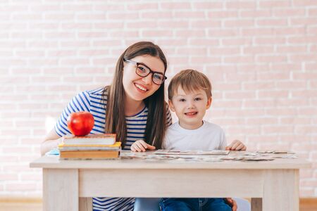 Teaching children with parentsの写真素材