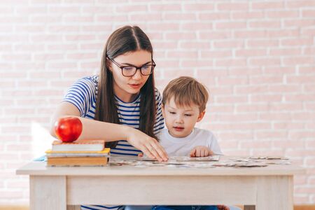 Teaching children with parentsの写真素材