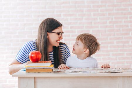 Teaching children with parentsの写真素材