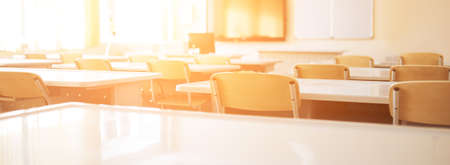 Empty school class during school holidays, back to school, children education.の写真素材