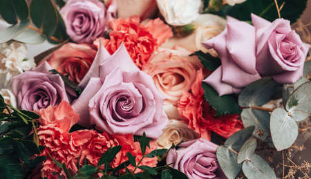 Big mix bouquet of different flowers close upの写真素材