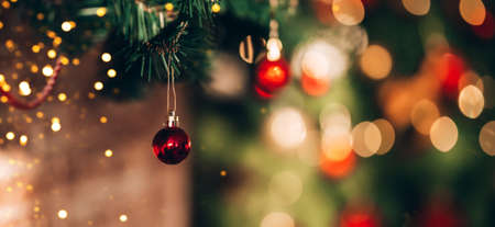 Beautiful and decorated Christmas tree. Christmas mood. Great photo for greeting cards.の写真素材