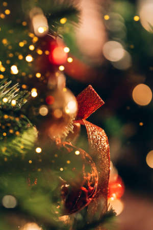 Beautiful and decorated Christmas tree. Christmas mood. Great photo for greeting cards.の写真素材