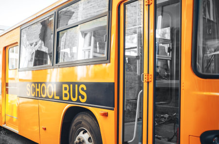 School bus Color year 2021, yellow and gray.の写真素材
