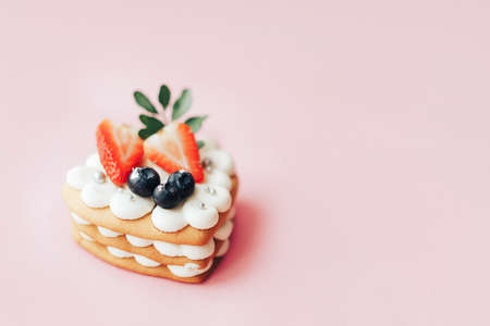 Delicious sweet flaky snack with berries on top. A sweet snack for any holiday. Holiday gift.の写真素材