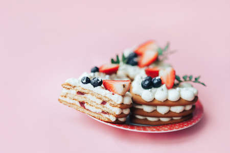 Delicious sweet flaky snack with berries on top. A sweet snack for any holiday. Holiday gift.の写真素材