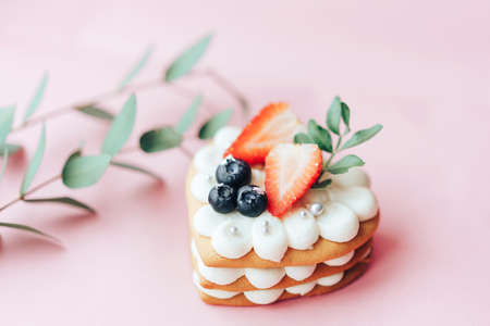 Delicious sweet flaky snack with berries on top. A sweet snack for any holiday. Holiday gift.の写真素材