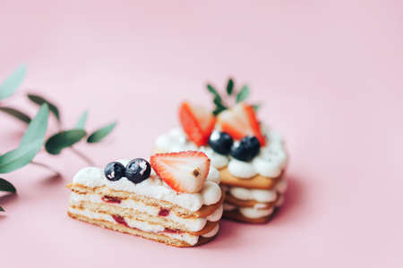 Delicious sweet flaky snack with berries on top. A sweet snack for any holiday. Holiday gift.の写真素材