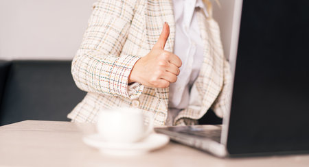 businesswoman entrepreneur working on laptop from home office spaceの写真素材