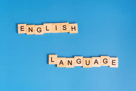 English langwich lined with letters on blue backgroundの写真素材