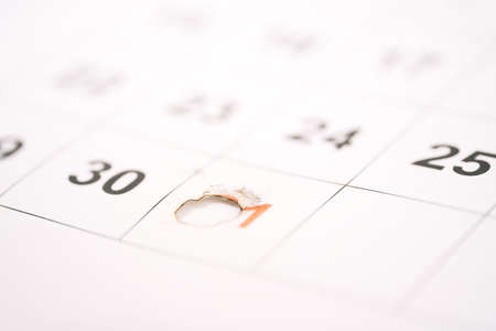 Burnt 31 days in the calendar closeupの写真素材