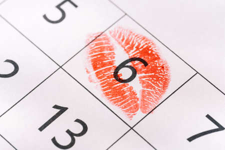 On the number six on the calendar, trace of kissの写真素材