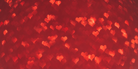 Pattern of red hearts on a purple backgroundの写真素材