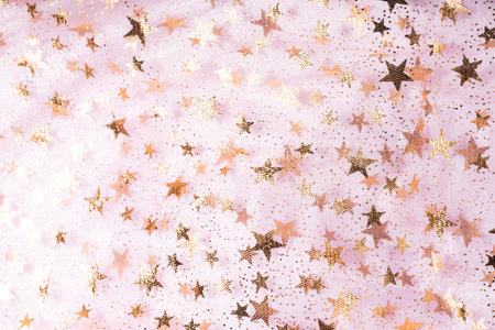 Background of transparent tulle with stars on white tulleの写真素材