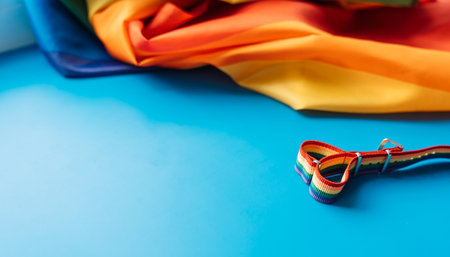 LGBT flag and lanyard on blue background