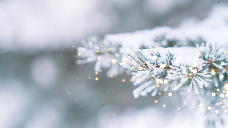 Christmas lights and fir branches. Christmas Tree outdoor