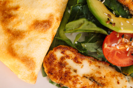 Breakfast Tortilla with Fried Tofu Cheeseの写真素材