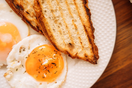 Egg and toast for breakfastの写真素材