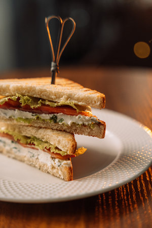 Grilled Triangular Sandwiches with Salmon and Cream Cheeseの写真素材