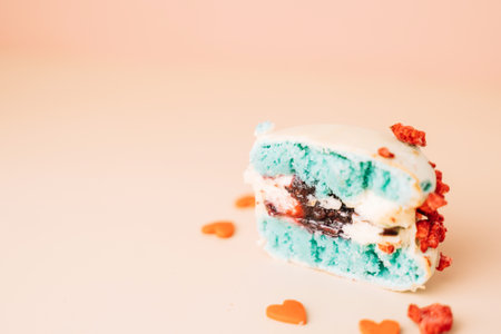 Colorful French desserts. Cake macaroons Juicy macaroon filling.