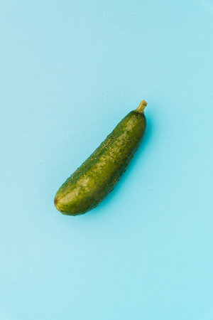 Cucumber isolated on blue background, fresh vegetableの写真素材