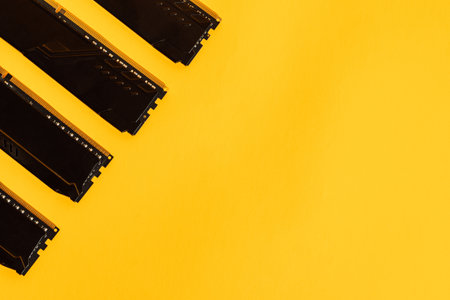 RAM modules along edge with yellow copy spaceの写真素材