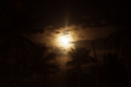 Moon behind the clouds on a summer nightの写真素材