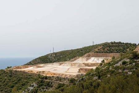 Panorama of the quarry cement surrounded with beautiful nature at the seaの写真素材
